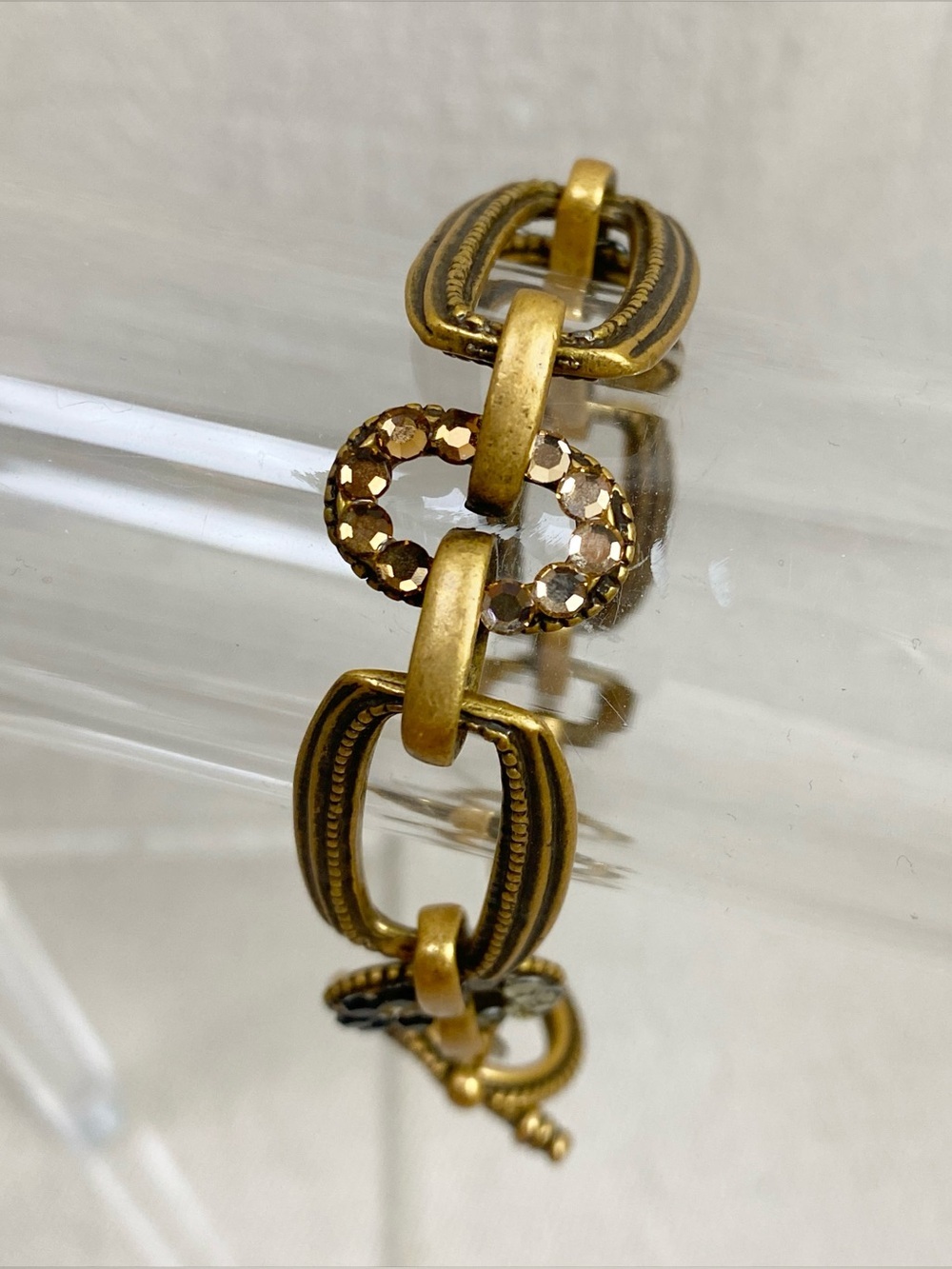 Chico's Gold-Tone Link Bracelet with Black and Clear Accents